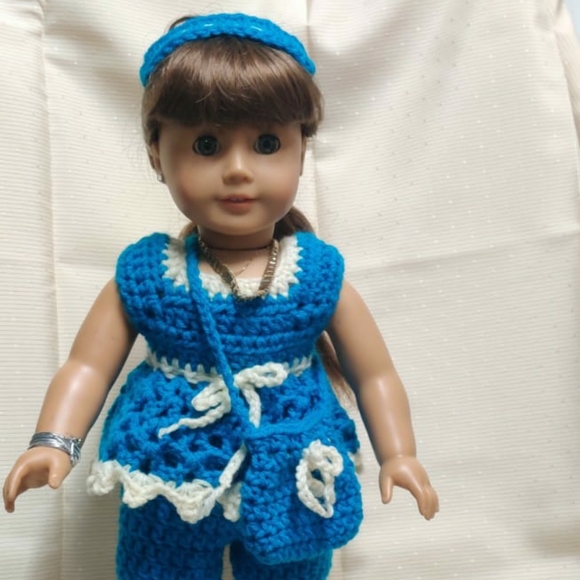 Handmade Crochet American Girl Doll Blue Outfit - Picture 2 of 4
